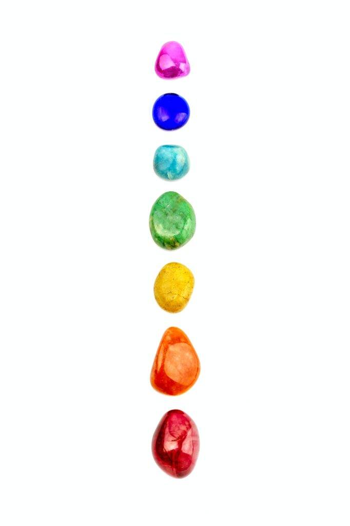 Chakra stones, crystals in a row